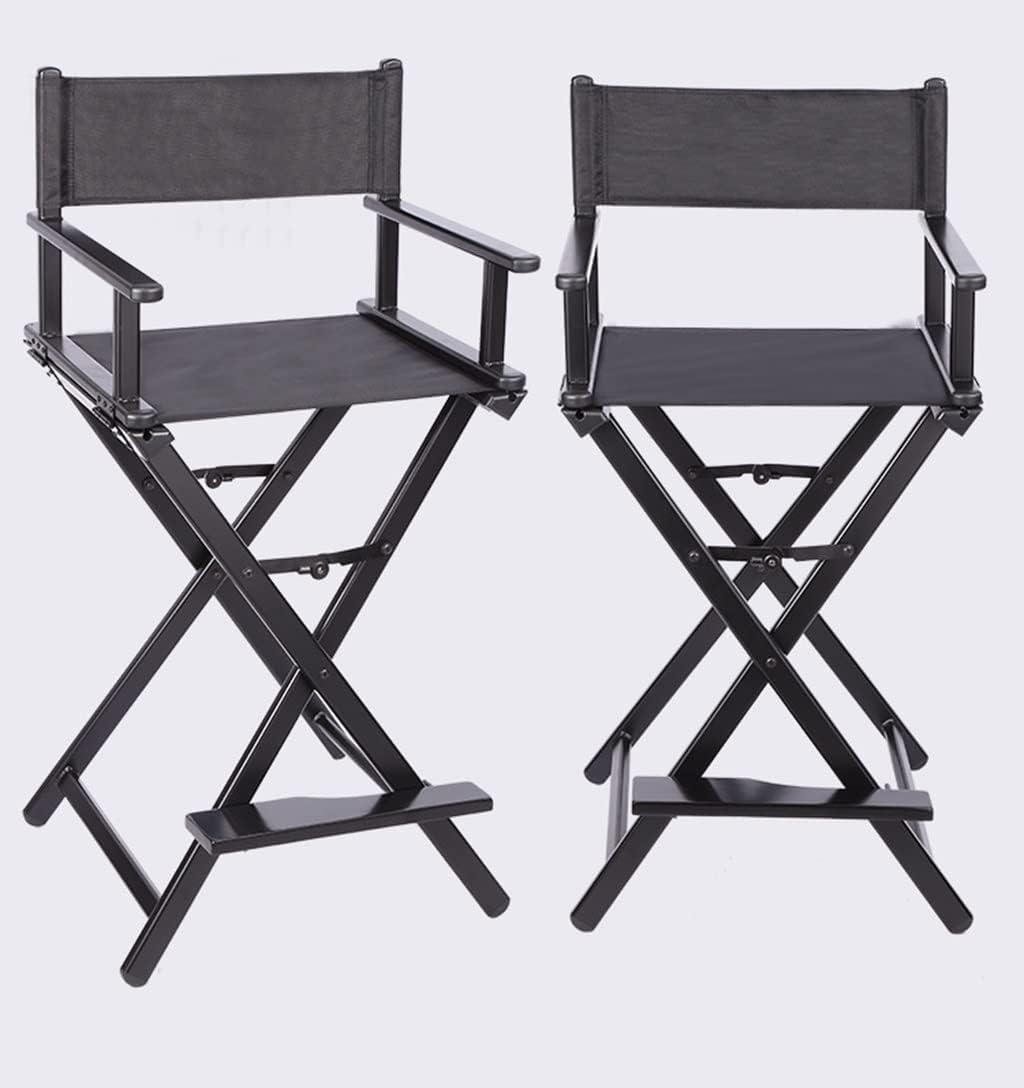 Professional Makeup Artist Director's Chair Aluminum Portable Folding Chair Gold Color (Black) G787