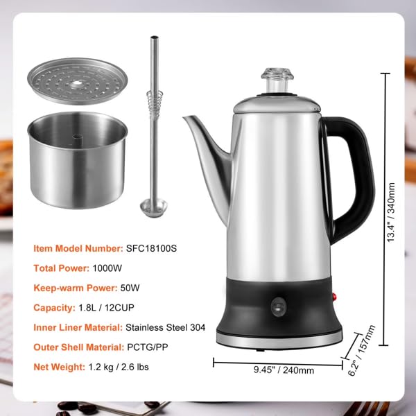 12-Cup Stainless Steel Electric Percolator Coffee Maker F4945