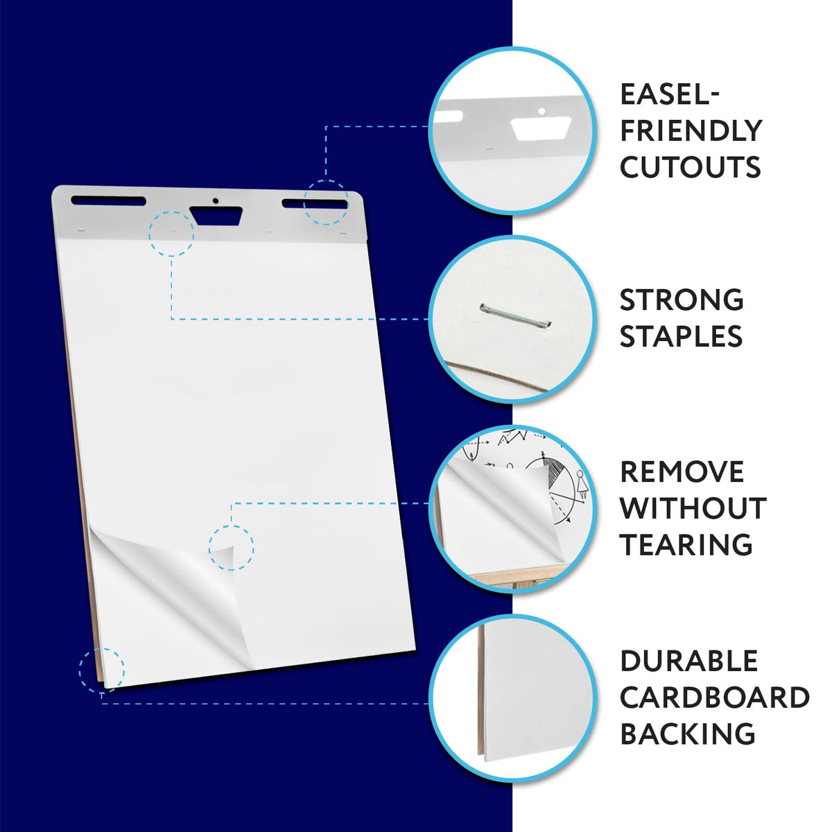 Sticky Easel Pads, White, 25 x 30 in, Pack of 5, 150 Sheets P76470