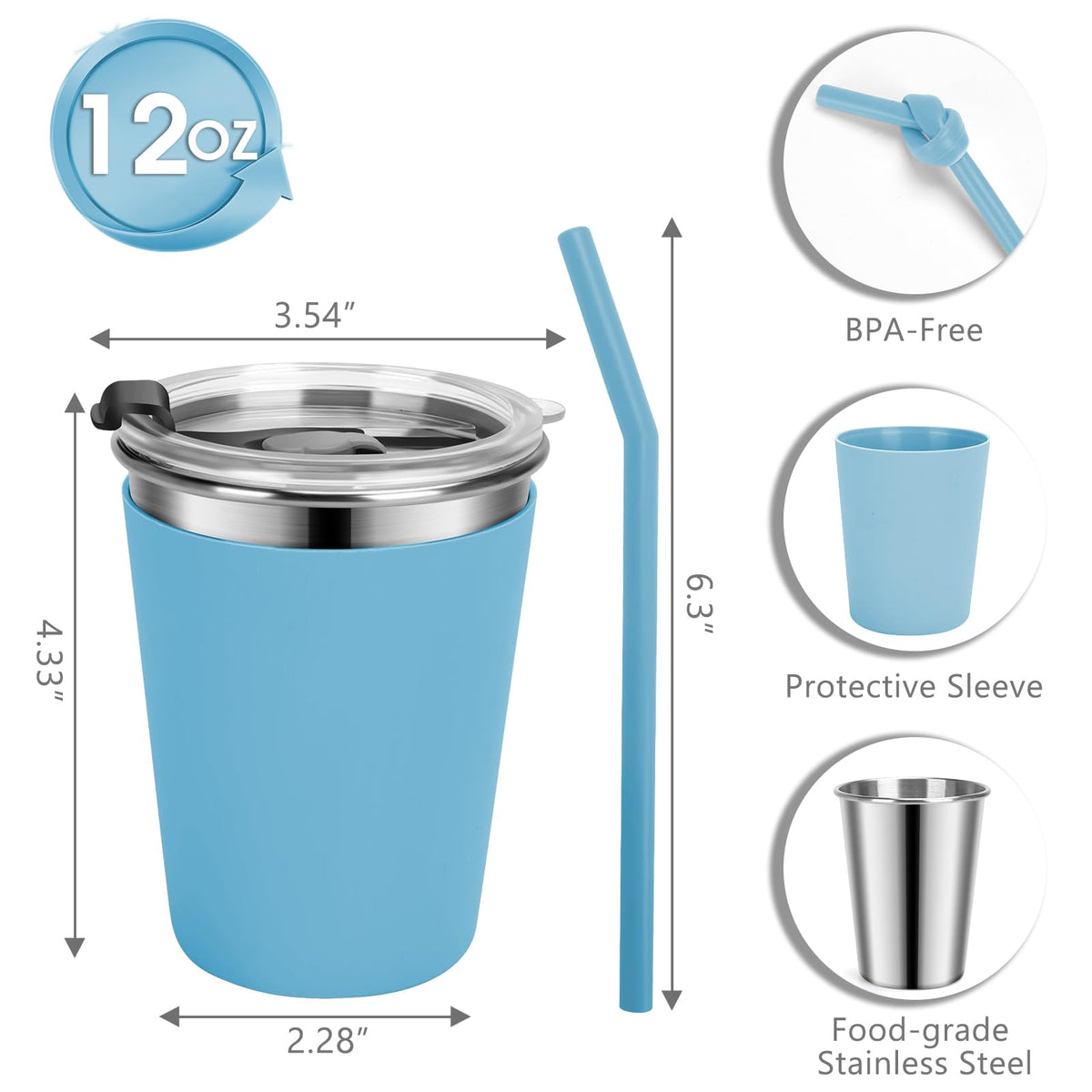 Stainless Steel Kids Cups with Lids, 12oz Spill Proof, 2 Pack M27724
