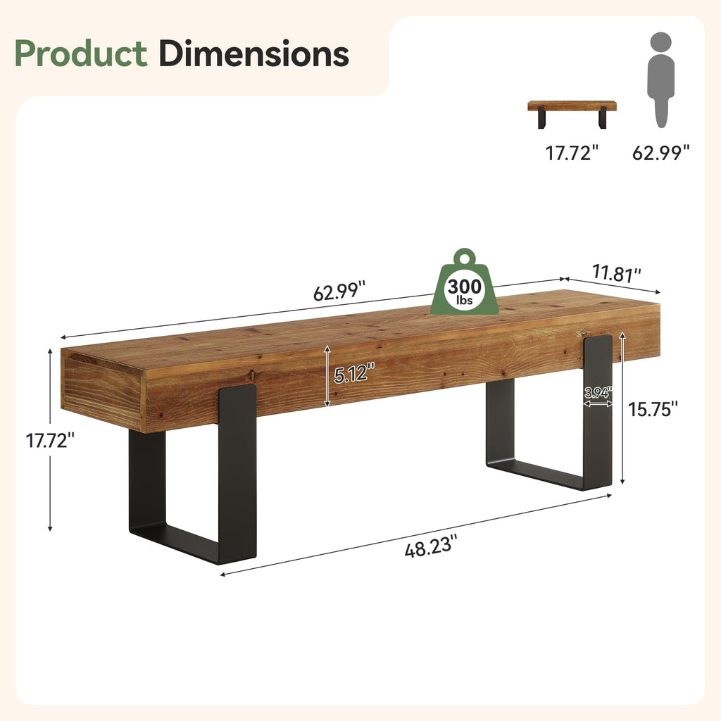 Solid Wooden Entryway Bench with Metal Legs T982588