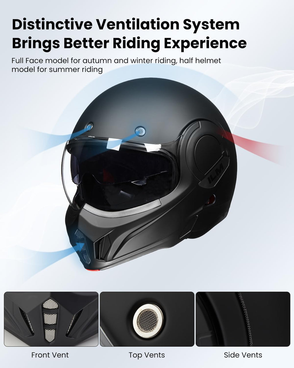 Matte Black Full Face Modular Motorcycle Helmet I98677