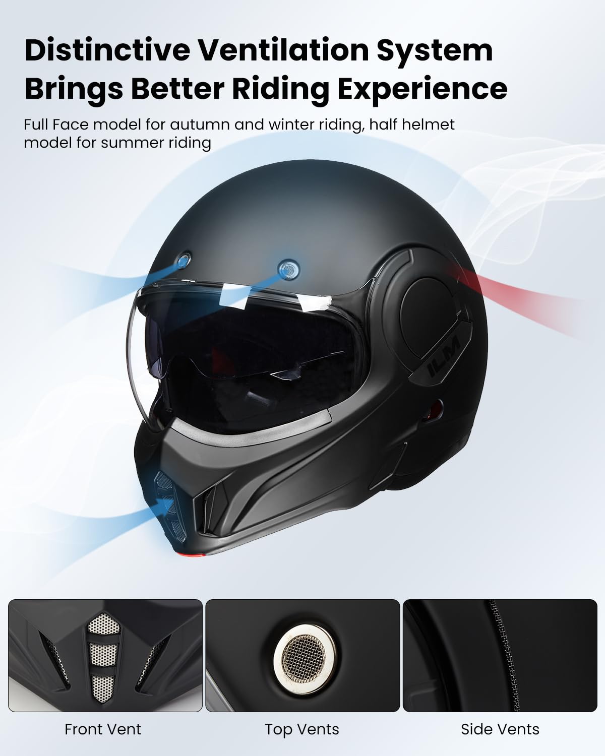 Matte Black Full Face Modular Motorcycle Helmet I98677