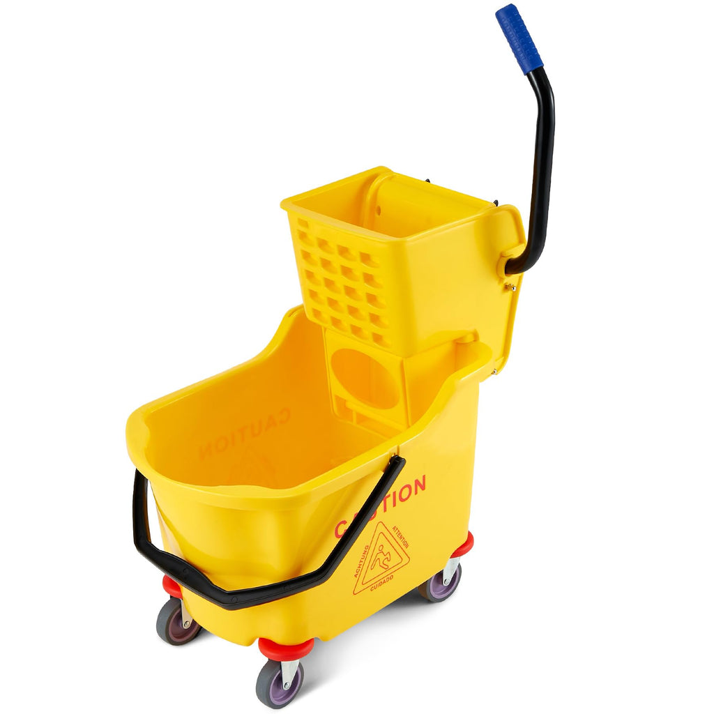 Yellow 35 Quart Commercial Mop Bucket with Side Press Wringer on Wheels V159