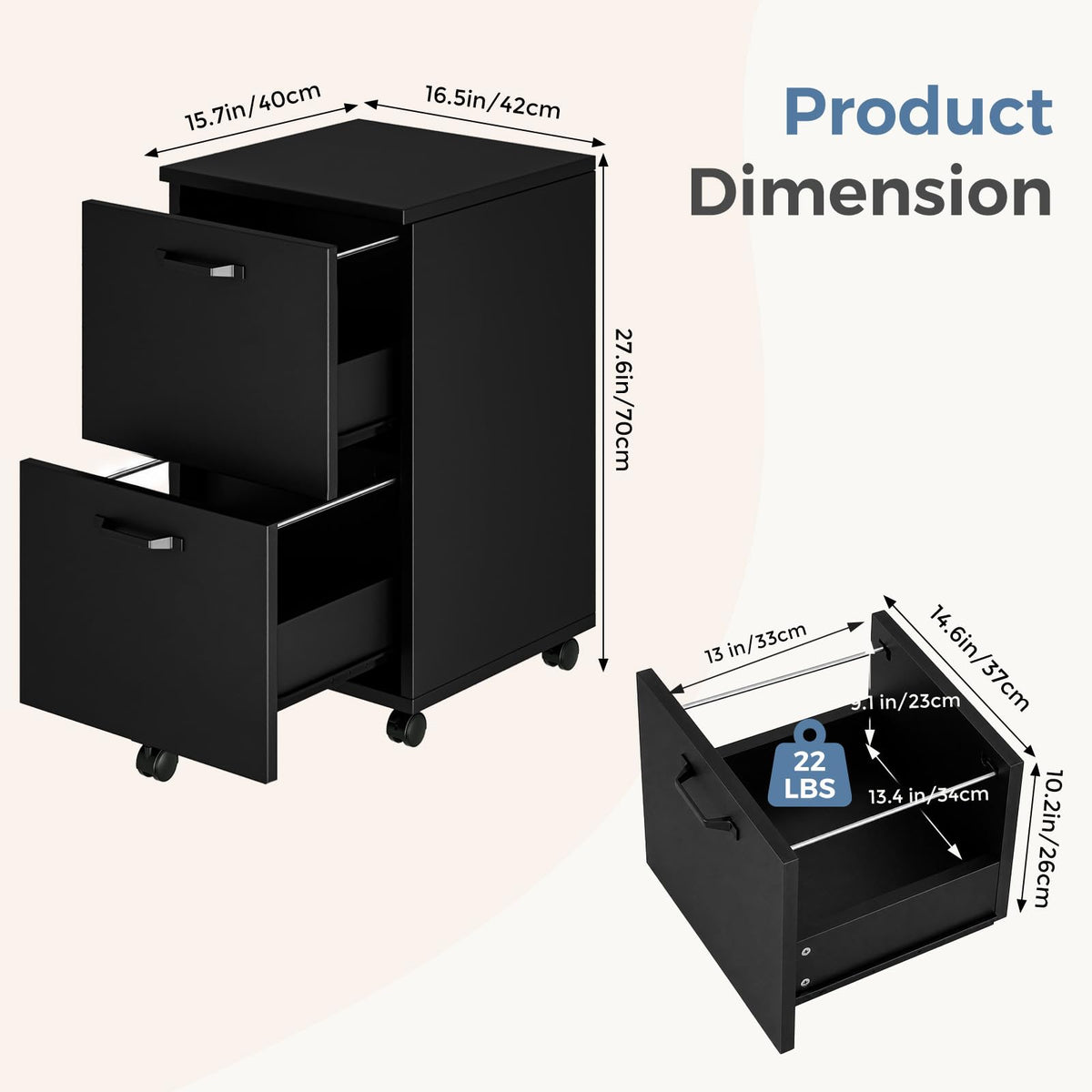 2 Drawer Black Wood File Cabinet H23737