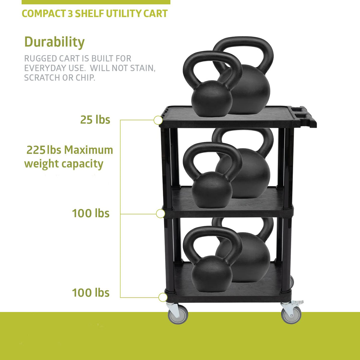 3-Tier Plastic Utility Cart with Lockable Wheels T676