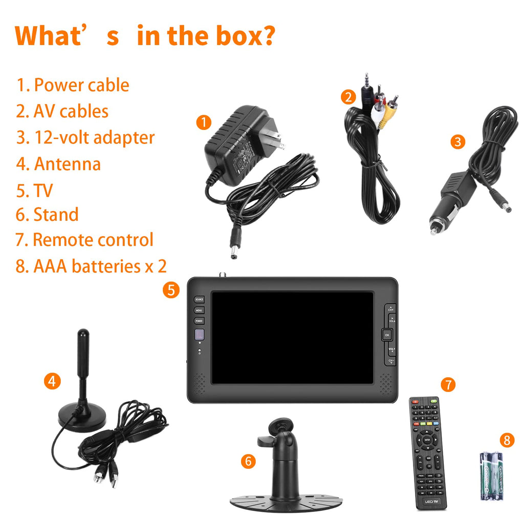 9" IPS Screen Portable TV with ATSC Tuner and Rechargeable Battery D2899