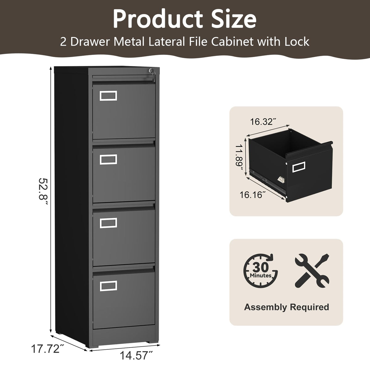 4 Drawer Metal File Cabinet with Lock H57467