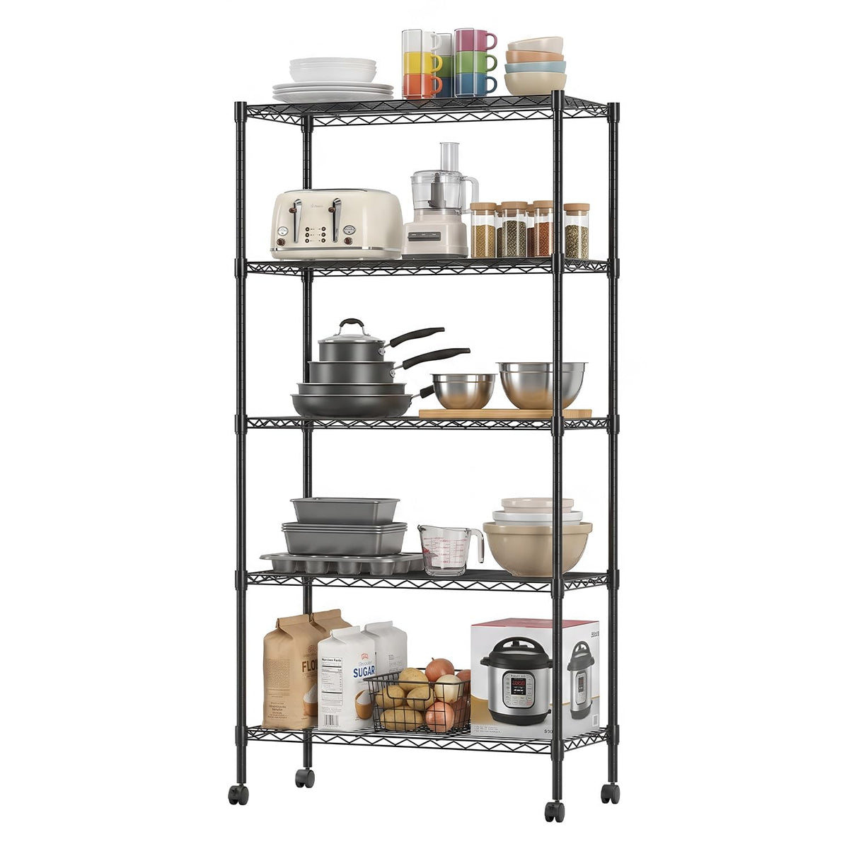 5-Tier Wire Shelf with Wheels D560646