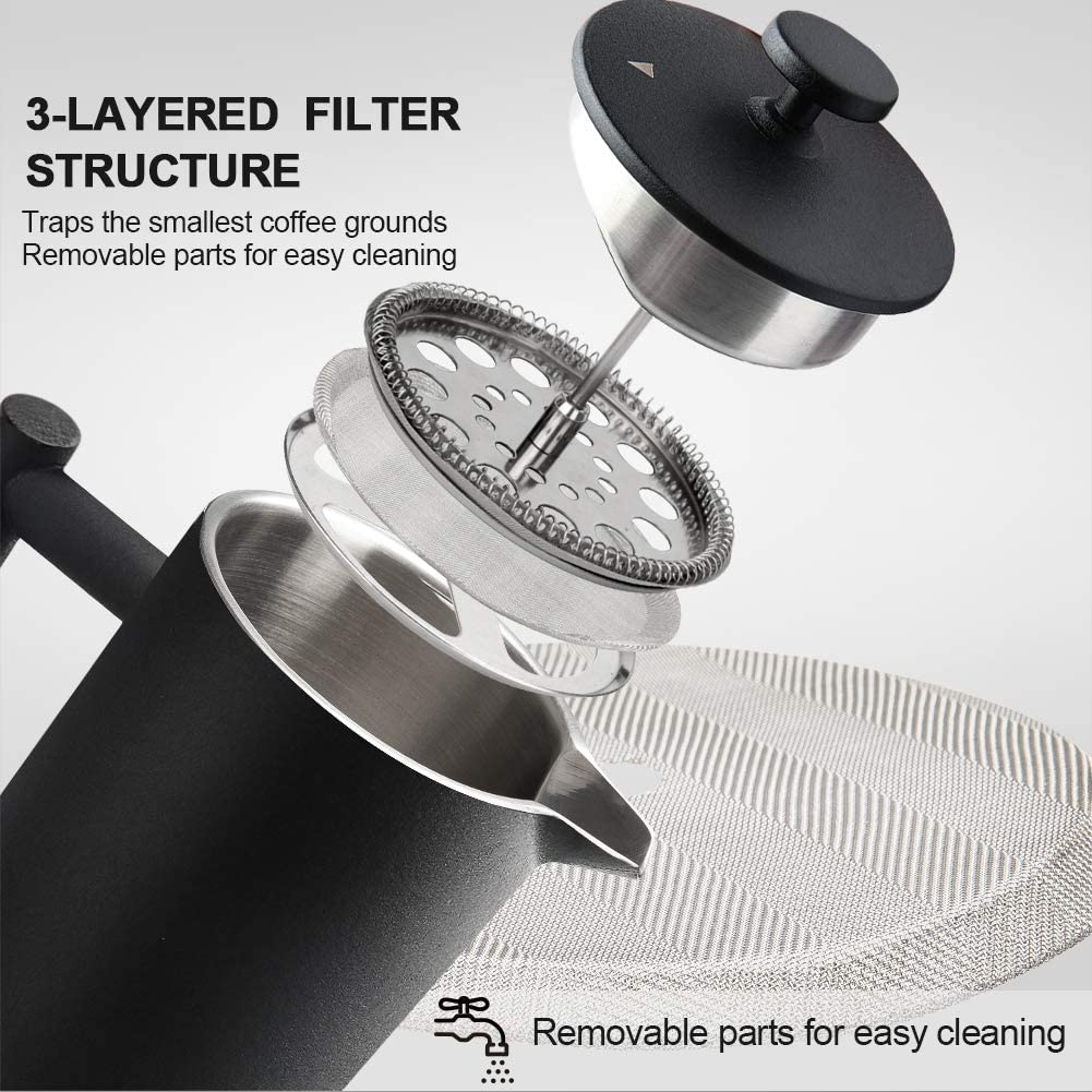 French Press Coffee Maker, 304 Grade Stainless Steel Insulated, 34oz, Black H124246