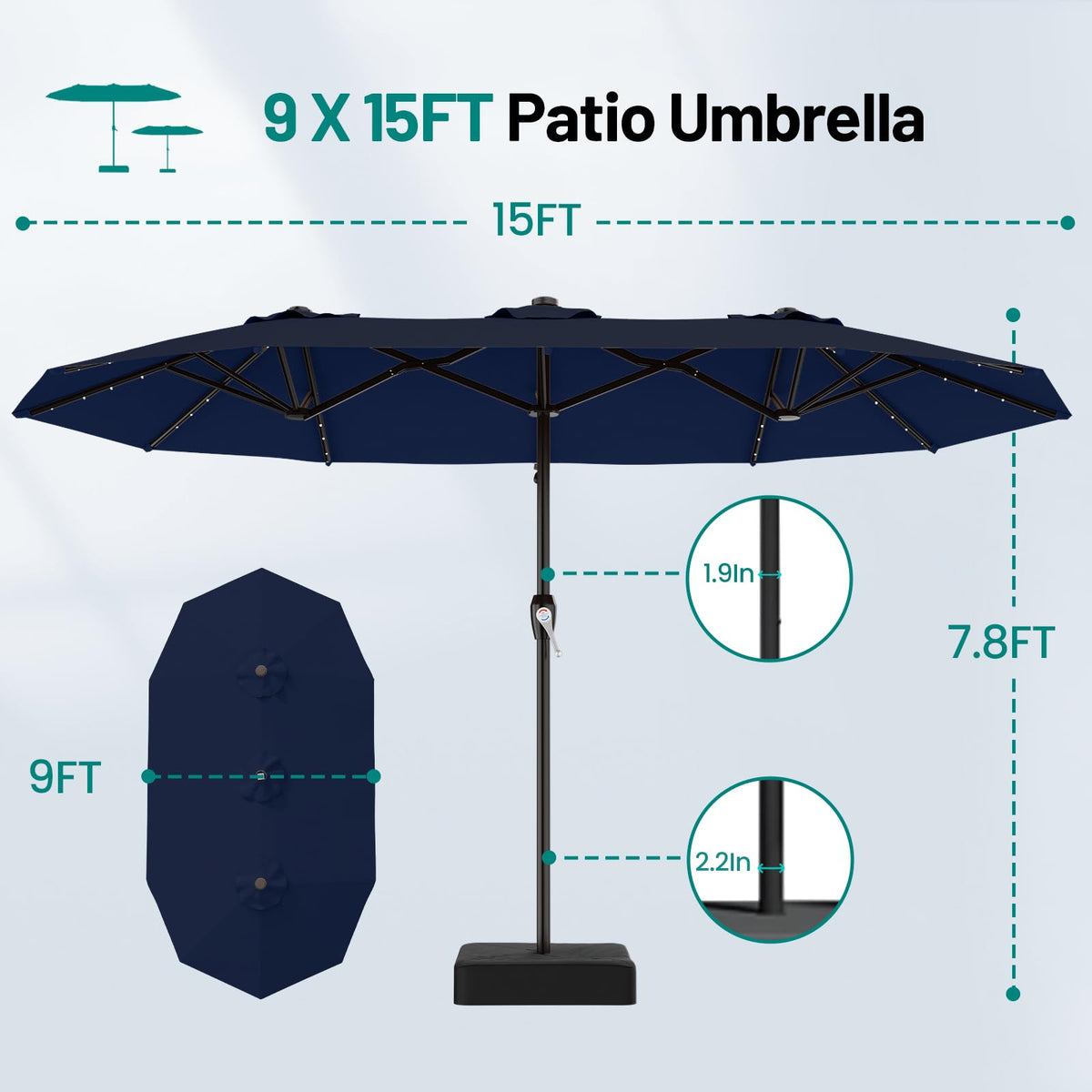 15FT Double Sided Solar Lights Patio Umbrella O301