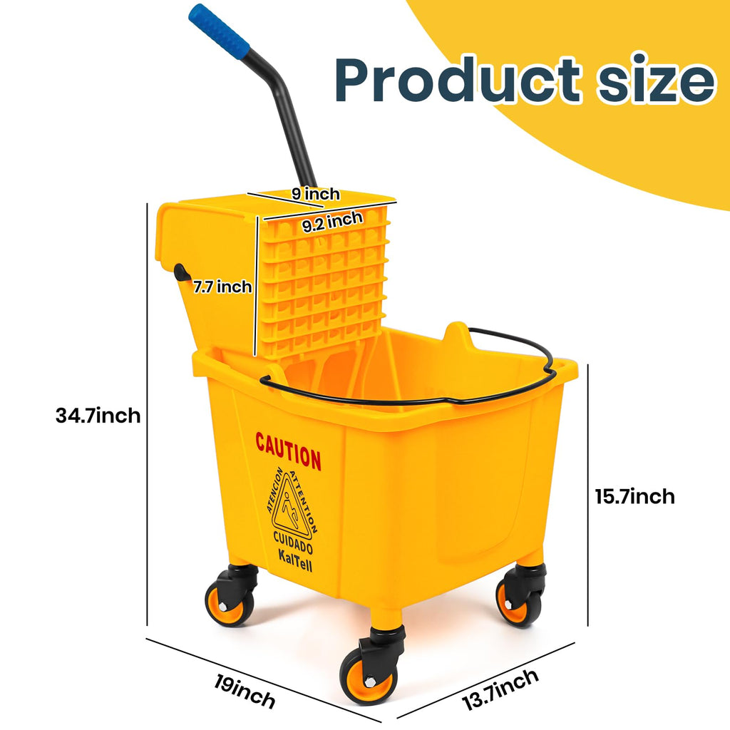 35 Quart Commercial Mop Bucket with Side Press Wringer on Wheels W397