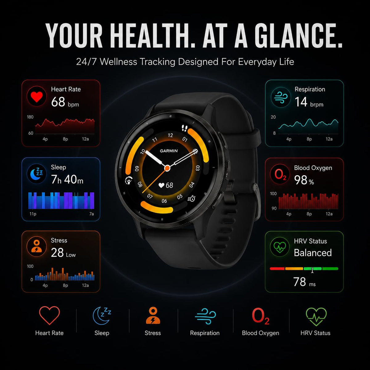 Black 45mm GPS Smartwatch O804
