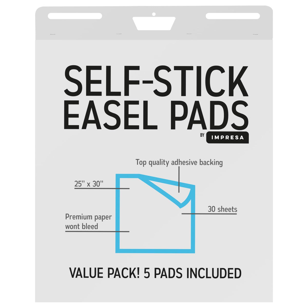 Sticky Easel Pads, White, 25 x 30 in, Pack of 5, 150 Sheets P76470
