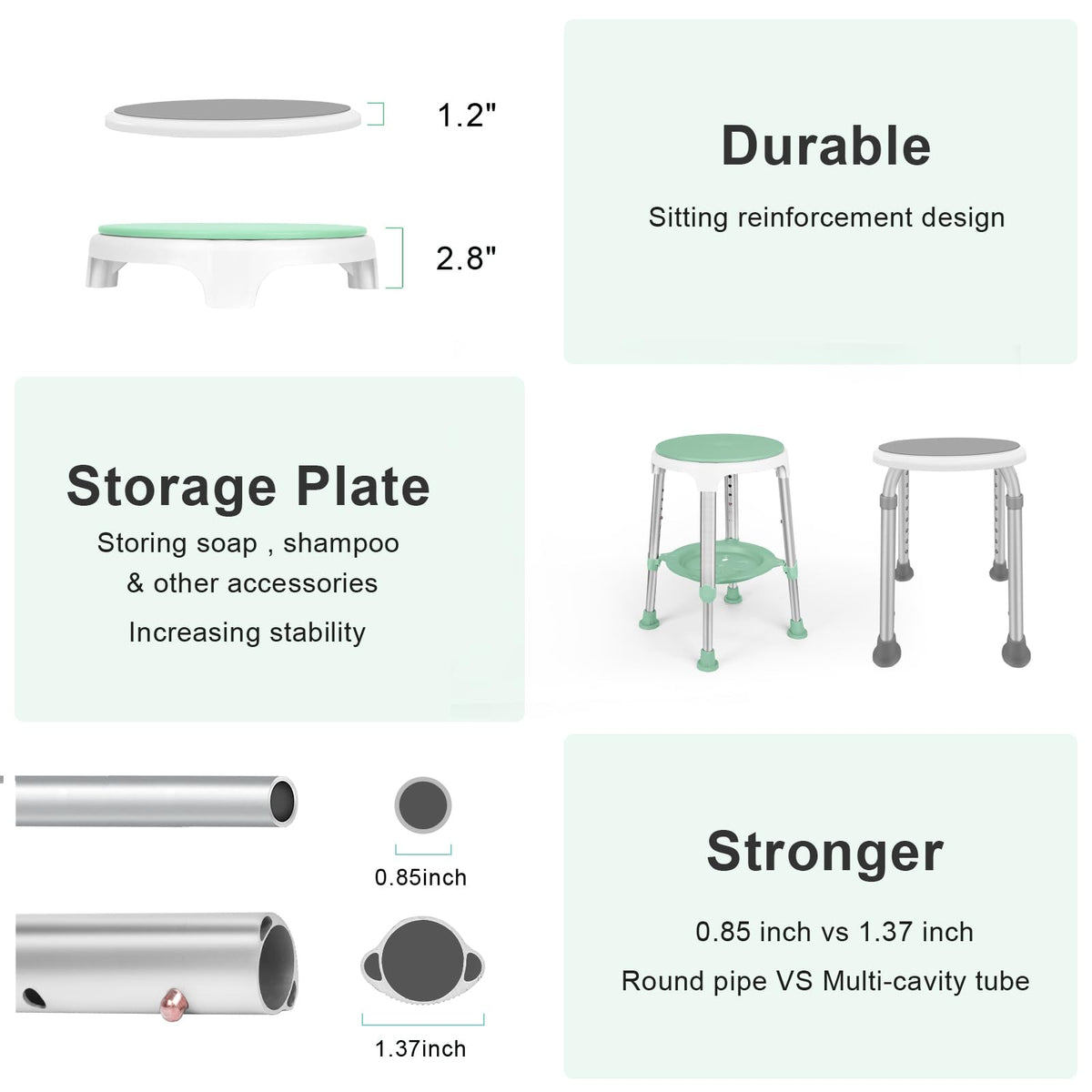 Adjustable Swivel Shower Chair with Storage Tray P944