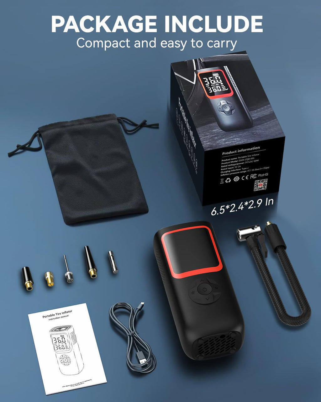 150PSI Portable Tire Inflator Air Pump U716