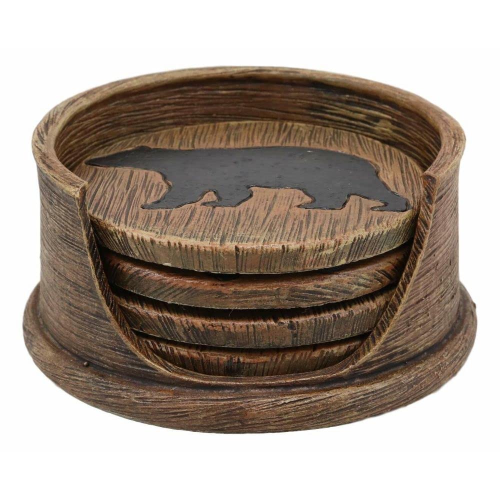 Black Bear Coaster Holder with 4 Round Coasters R65707