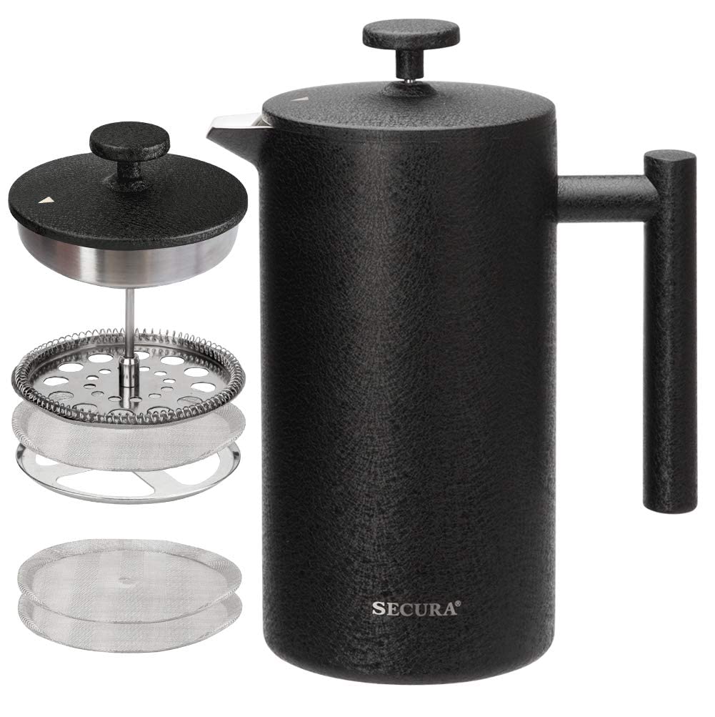 French Press Coffee Maker, 304 Grade Stainless Steel Insulated, 34oz, Black H124246