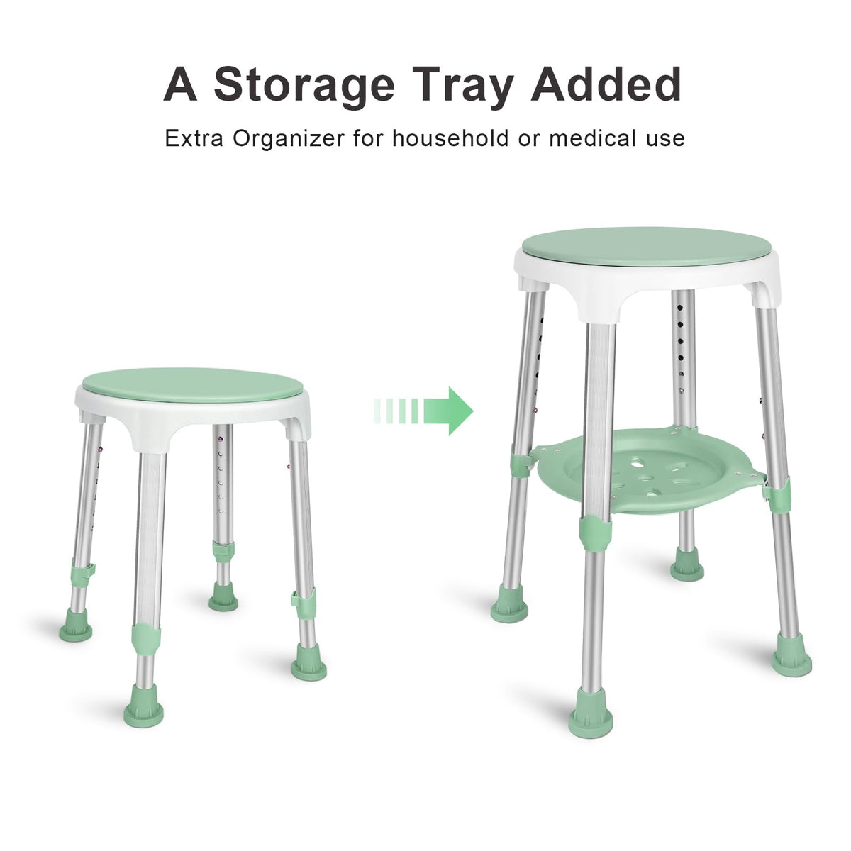 Adjustable Swivel Shower Chair with Storage Tray P944
