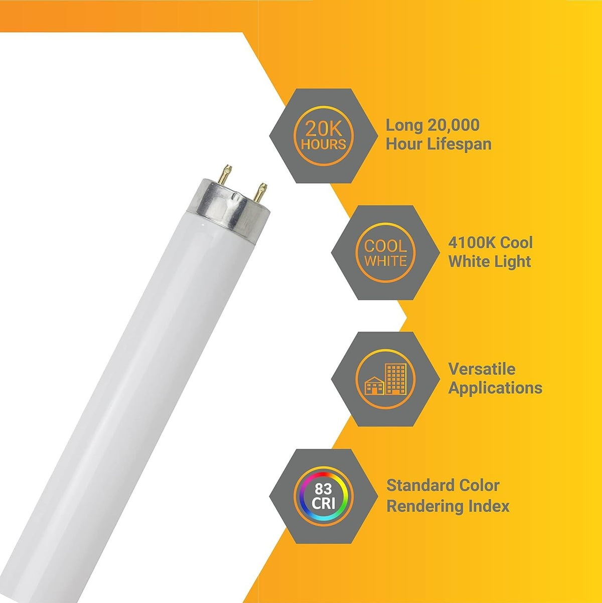 T8 Fluorescent Tube Light Bulb 25W 4100K Cool White G13 Pack of 30 B35412