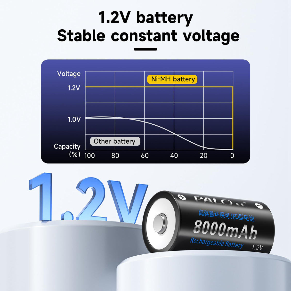 6 Pack Rechargeable D Batteries with Charger U538756