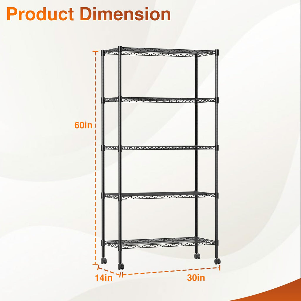 5-Tier Wire Shelf with Wheels D560646