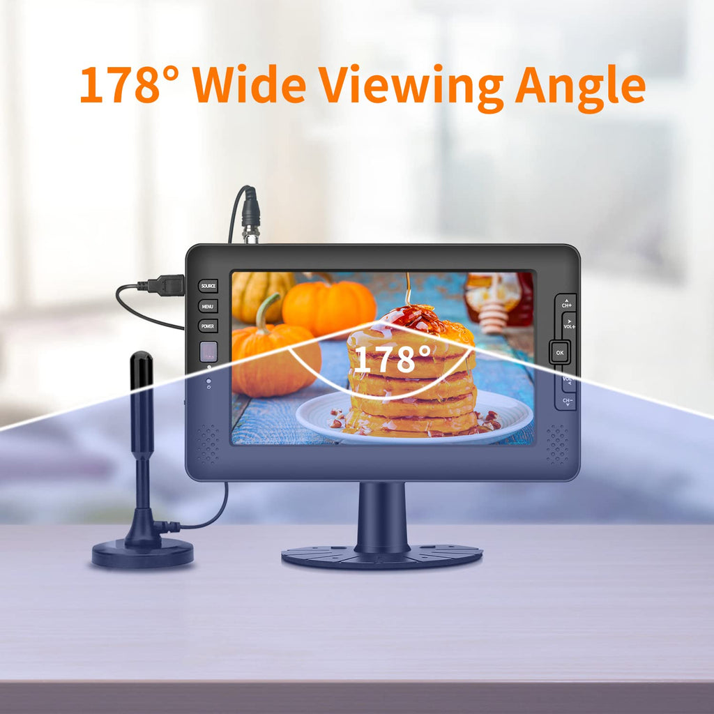 9" IPS Screen Portable TV with ATSC Tuner and Rechargeable Battery D2899