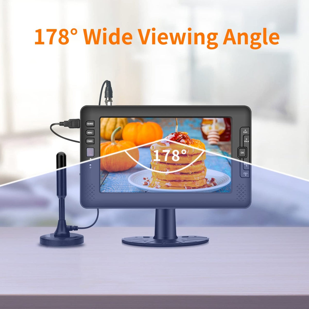9" IPS Screen Portable TV with ATSC Tuner and Rechargeable Battery D2899