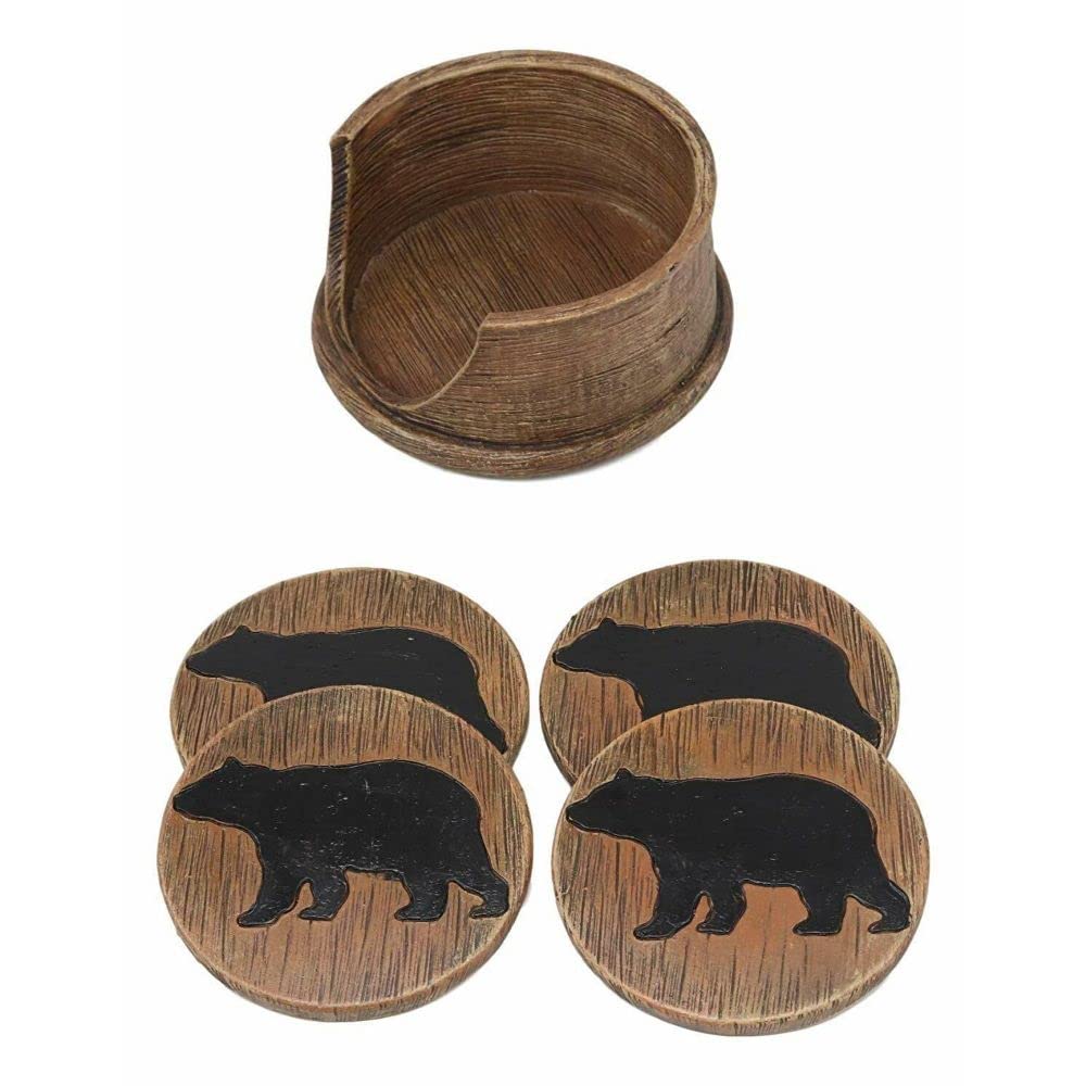 Black Bear Coaster Holder with 4 Round Coasters R65707