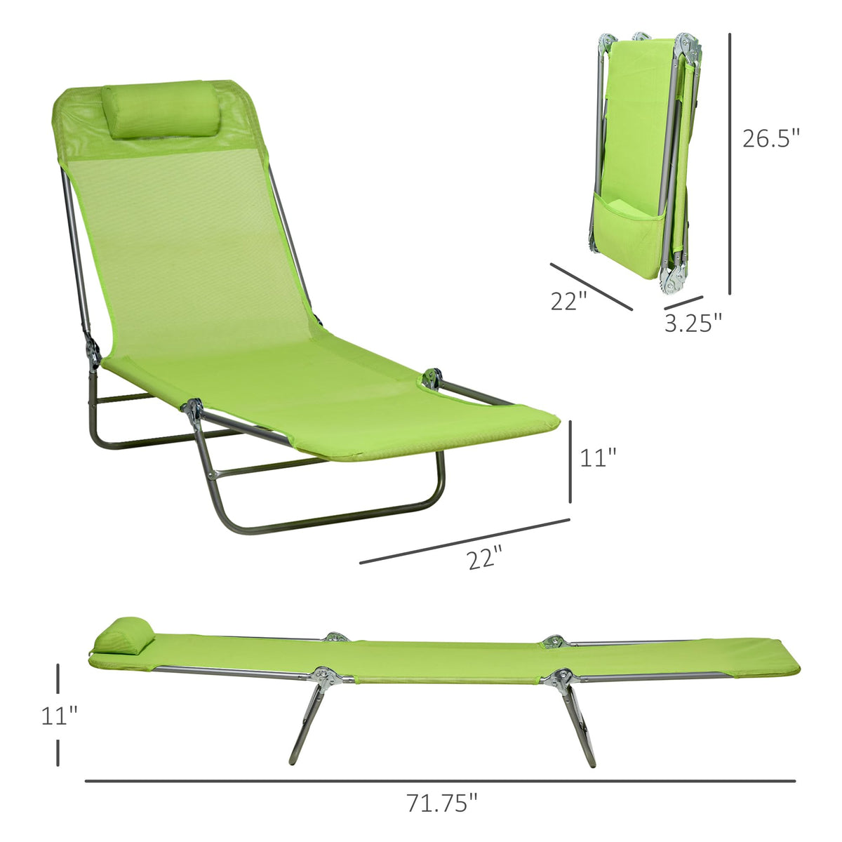 2 Piece Folding Chaise Lounge Chairs Reclining Back Green M249