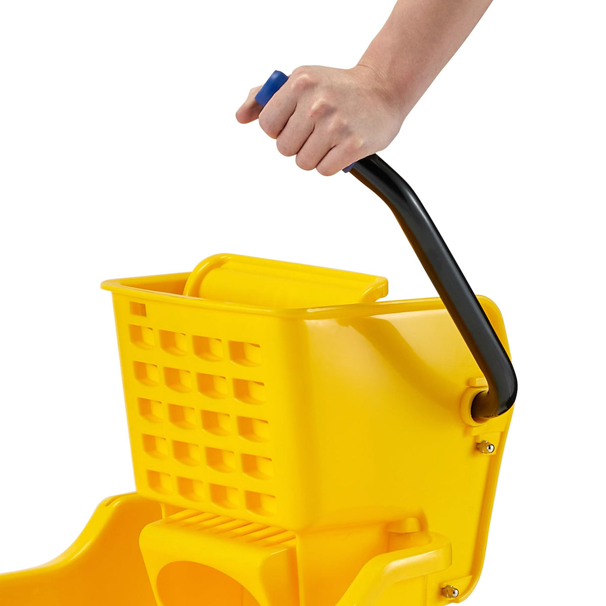 Yellow 35 Quart Commercial Mop Bucket with Side Press Wringer on Wheels V159
