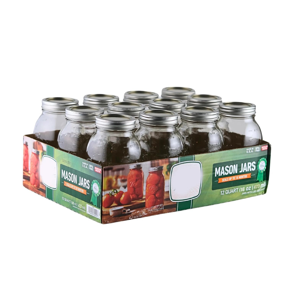 16Oz Regular Mouth Jars with Lids & Bands 12 Pack N971