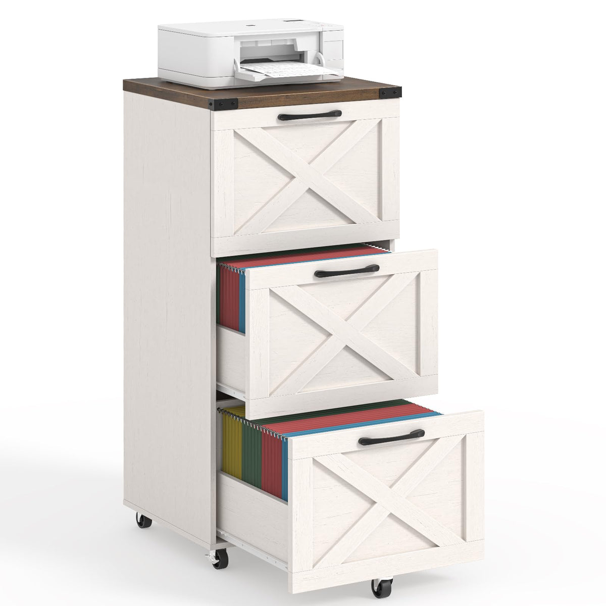3 Drawer White File Cabinet with Wheels N631