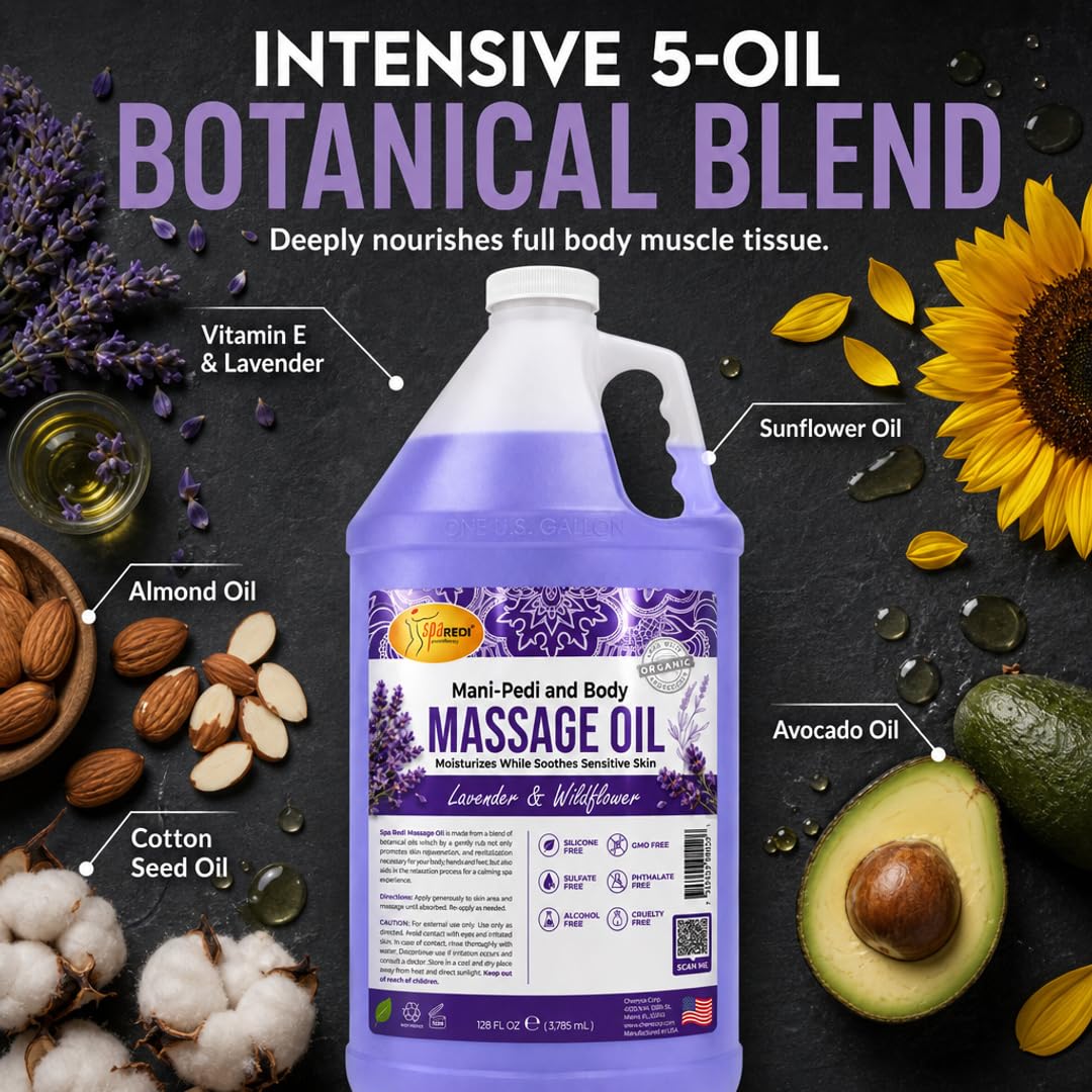 Lavender Massage Oil 128 Oz with Almond Cotton Seed Sunflower Avocado Oil D529648