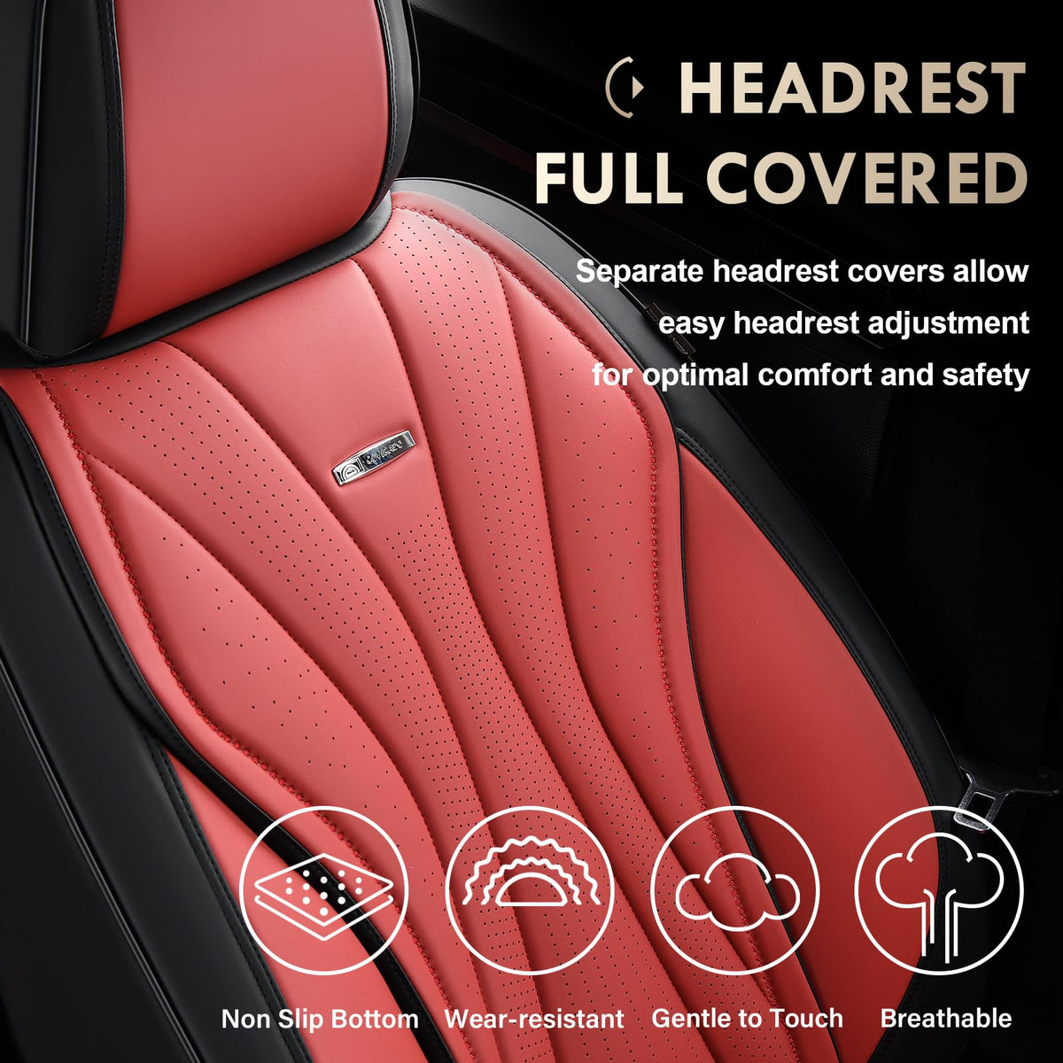 Black Red 2 Pack Leather Car Seat Covers H401