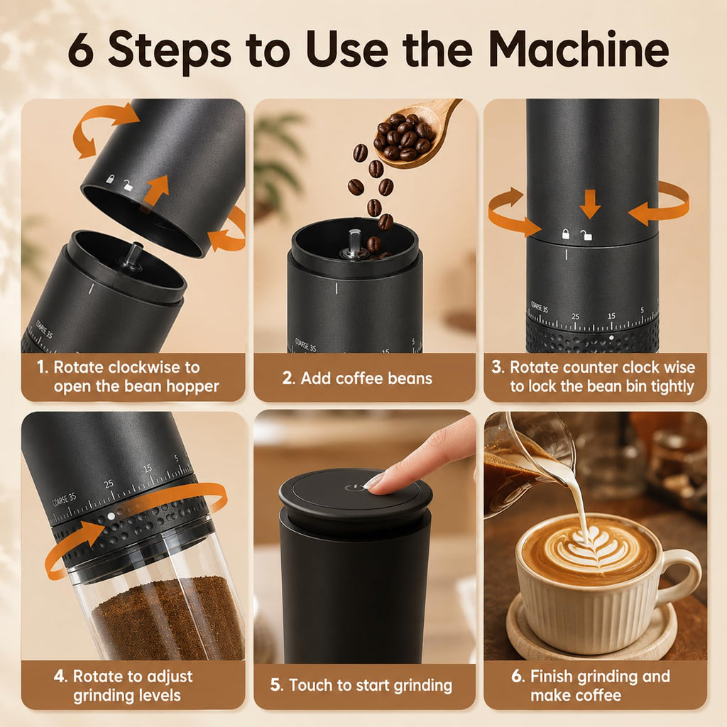 Portable Electric Coffee Grinder, Stainless Steel Conical Mill, USB-C Cordless, 38 Adjustable Grind Settings O746