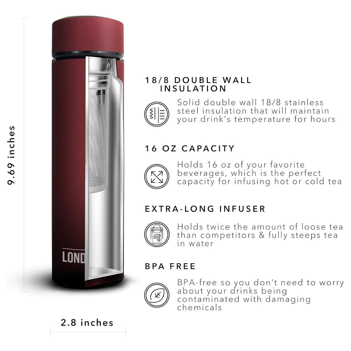 Travel Mug and Tumbler Hot and Cold Double Wall Stainless Steel Thermos, Sacred Red, Pack of 2 P481161