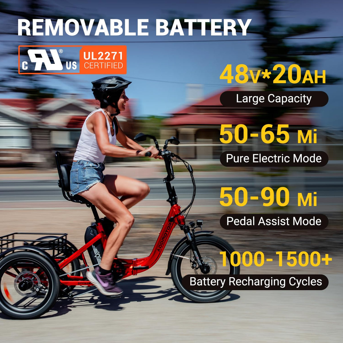 Folding Electric Tricycle 750W 48V 20Ah UL2849 A69633