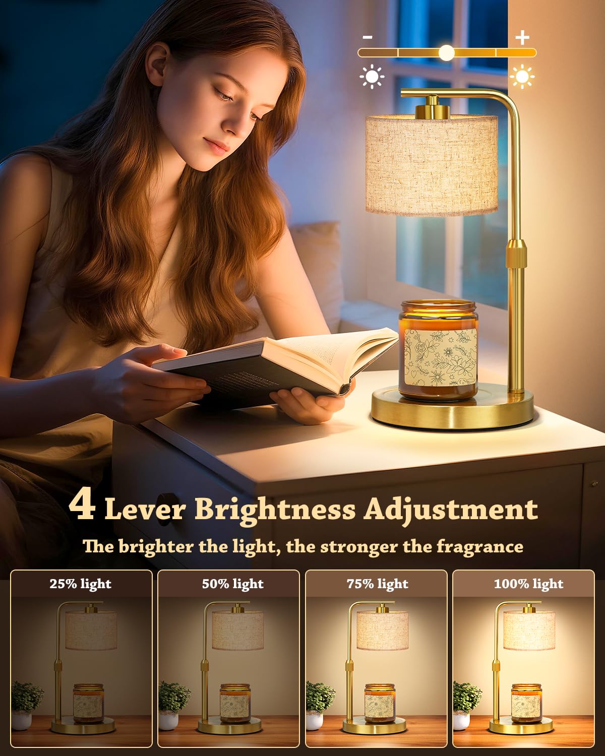 Height Adjustable Candle Warmer Lamp with Timer Dimmer for Jar Candles N241