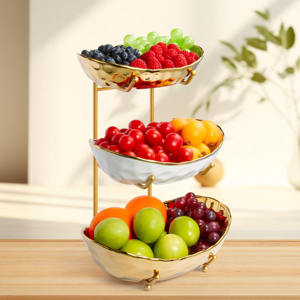3 Tier Ceramic Fruit Basket with Metal Stand D166501