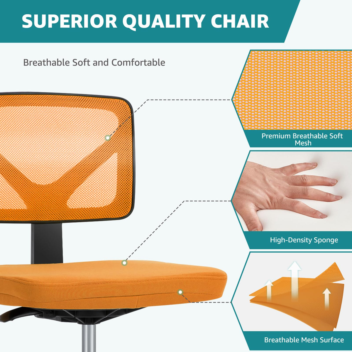 Armless Ergonomic Home Office Chair W7096
