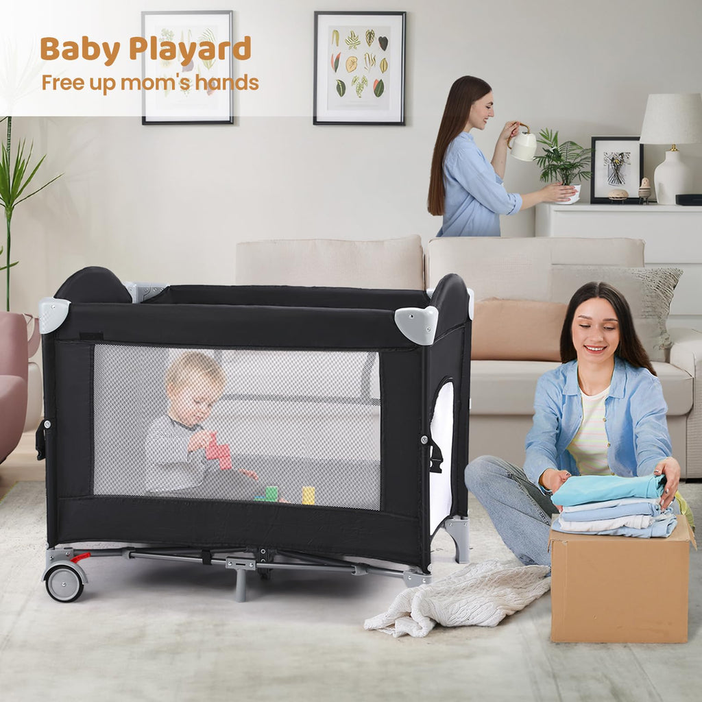 5-in-1 Pack and Play with Bassinet, Changing Table and Portable Crib W585894