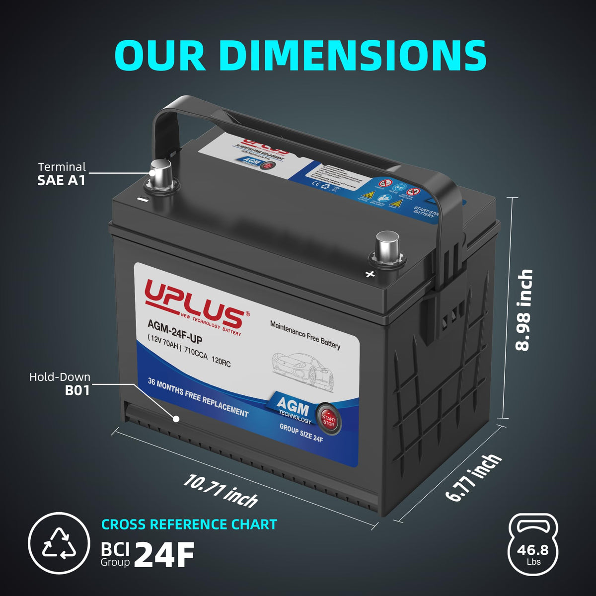 12V 70Ah 710CCA AGM Car Battery G650
