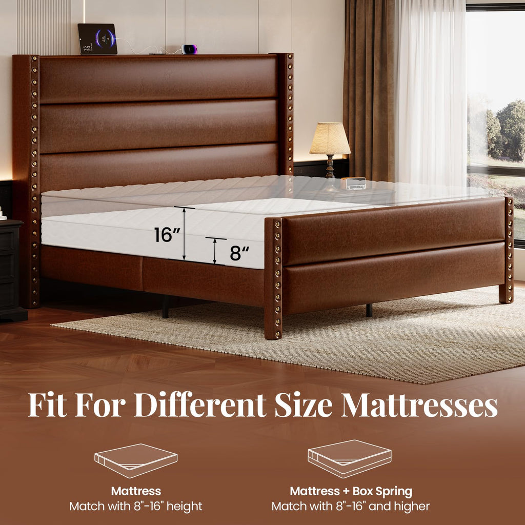 King Size Brown Faux Leather Platform Bed Frame R988