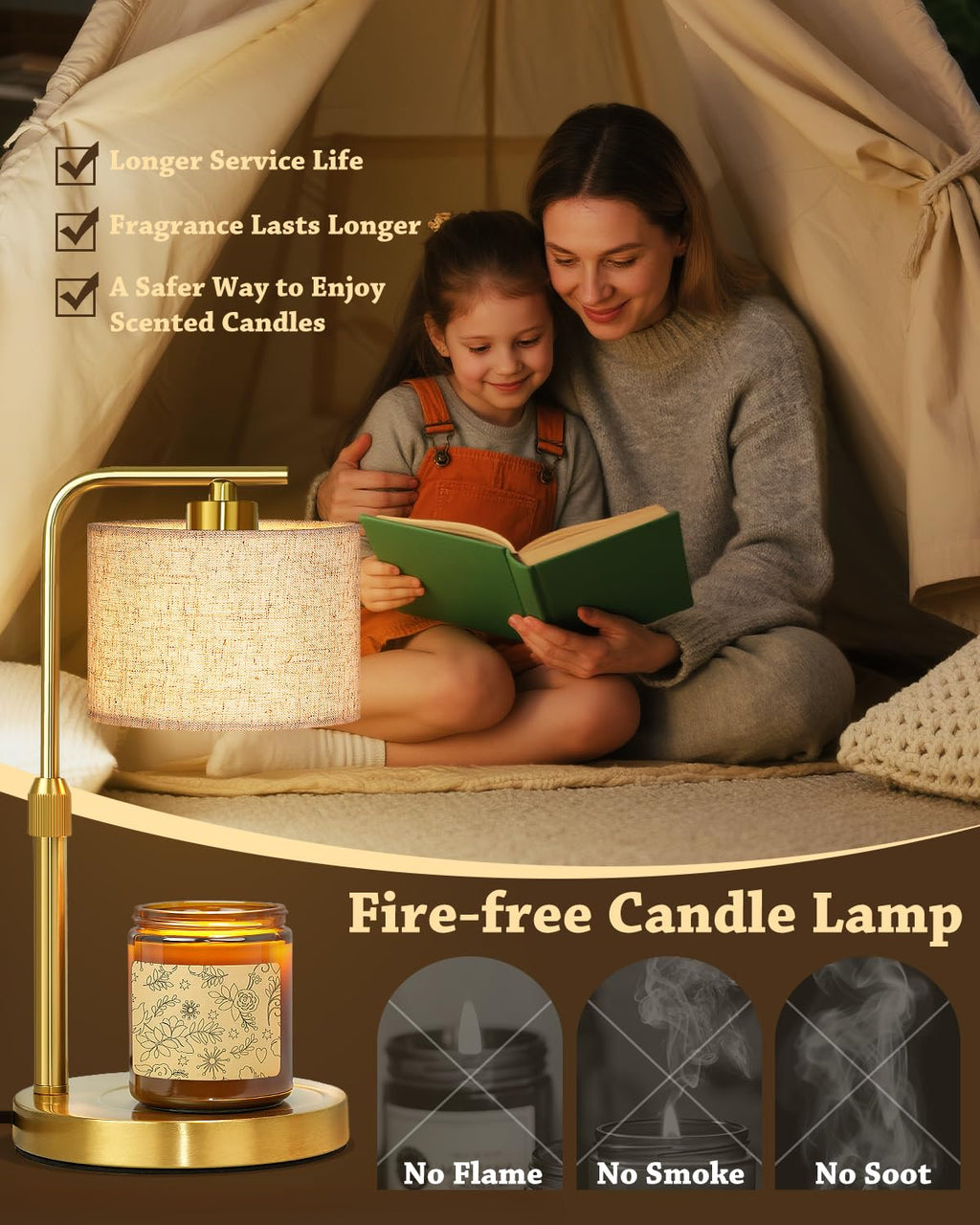 Height Adjustable Candle Warmer Lamp with Timer Dimmer for Jar Candles N241