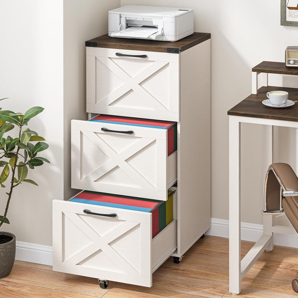 3 Drawer White File Cabinet with Wheels N631