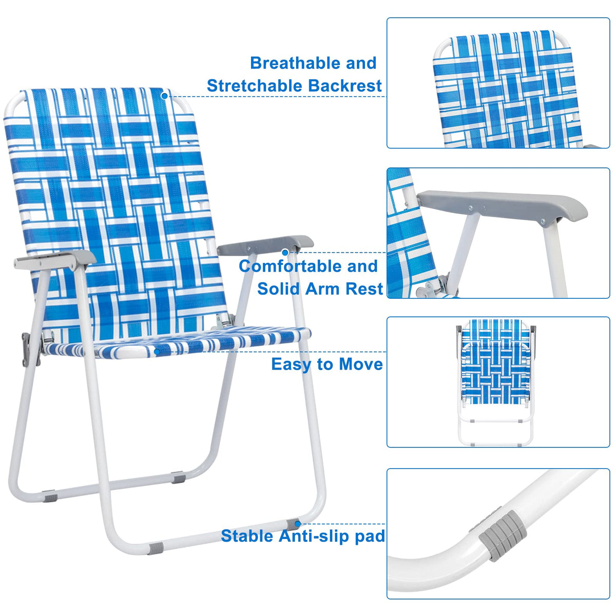Set of 2 Blue Webbed Folding Patio Chair C132639