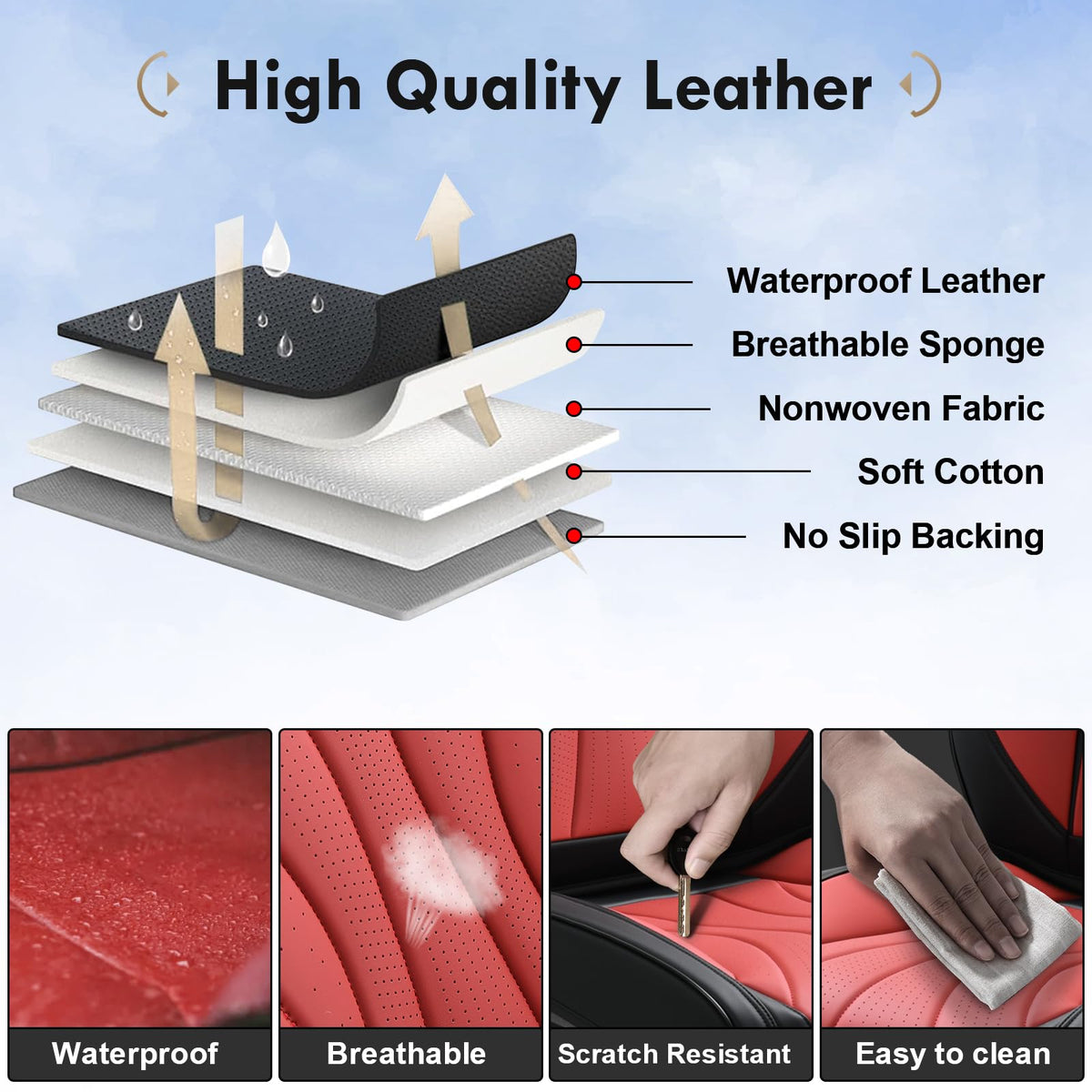 Black Red 2 Pack Leather Car Seat Covers H401