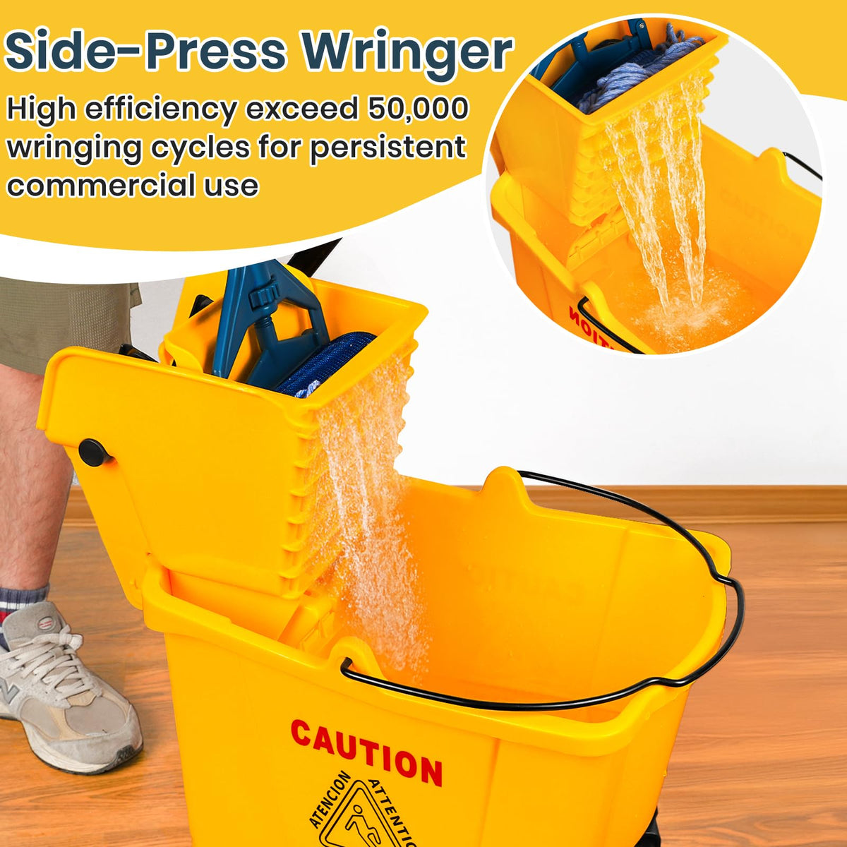 35 Quart Commercial Mop Bucket with Side Press Wringer on Wheels W397