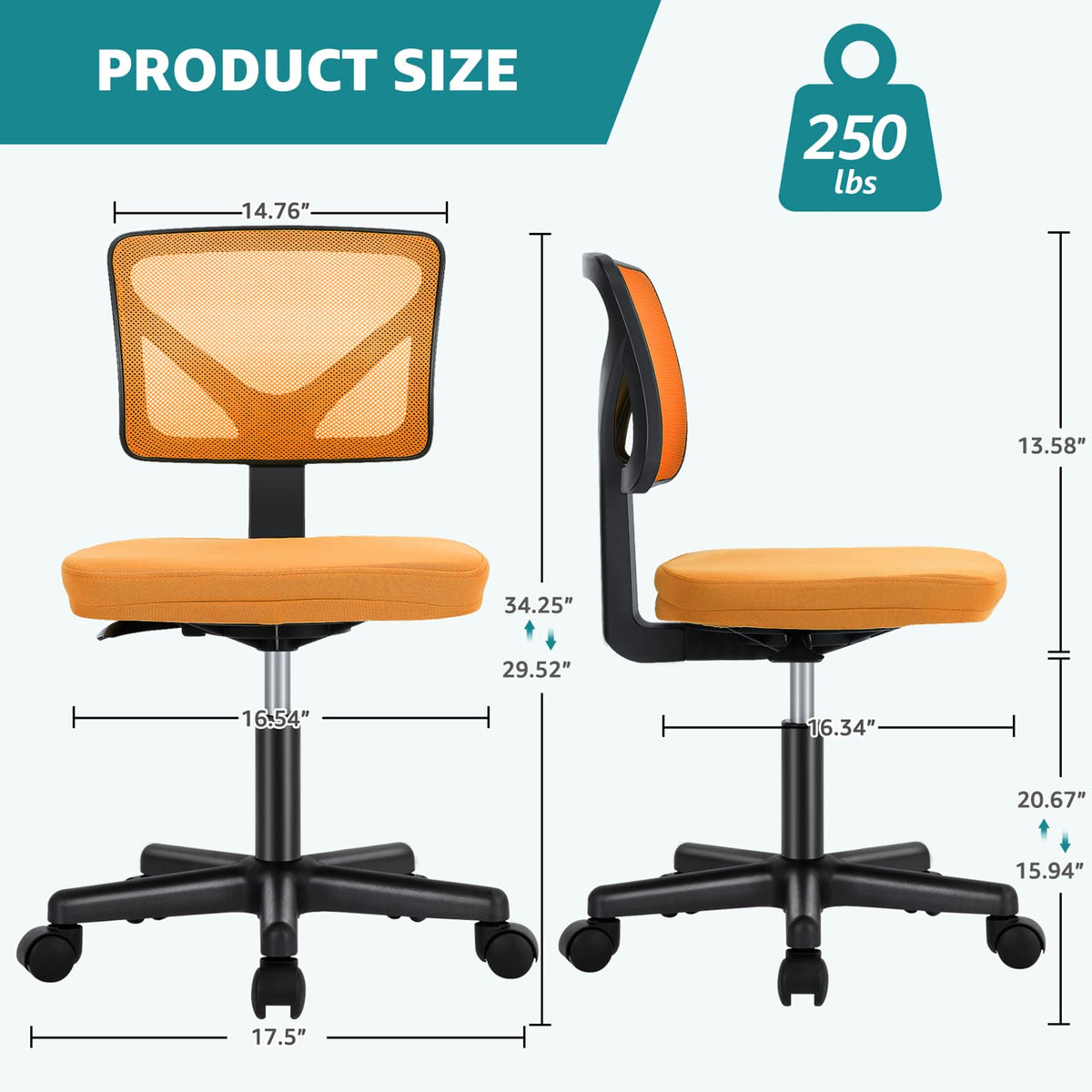 Armless Ergonomic Home Office Chair W7096